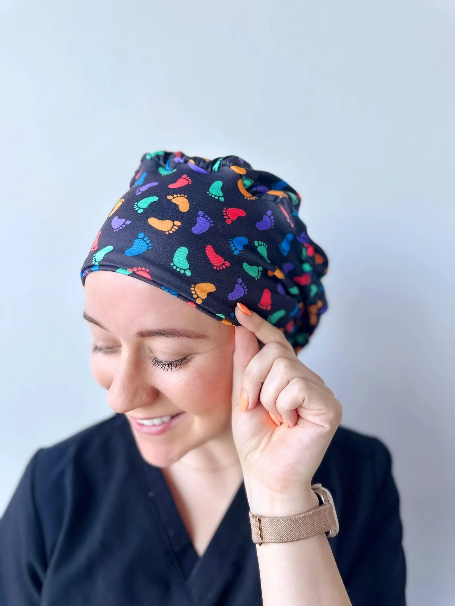 Scrub Hat - Rainbow Baby Feet