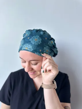 Scrub Hat - Teal Flower Bursts