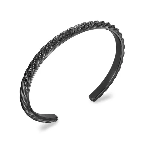 Sculpted Cable Cuff Bracelet in Black Titanium with Black Diamonds, 5.5mm, Size Medium