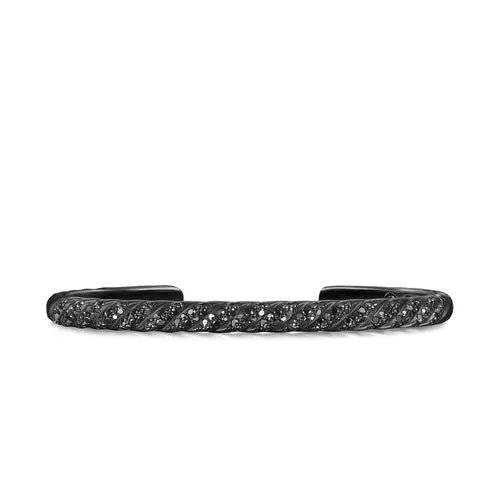 Sculpted Cable Cuff Bracelet in Black Titanium with Black Diamonds, 5.5mm, Size Medium