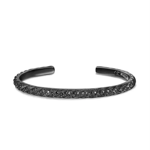 Sculpted Cable Cuff Bracelet in Black Titanium with Black Diamonds, 5.5mm, Size Medium