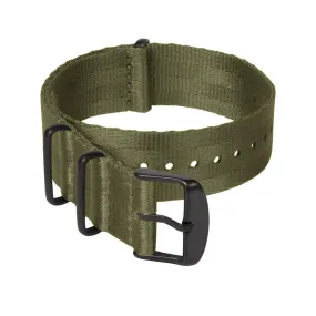 Seat Belt Nylon Military Style Watch Band - Olive, Black Hardware