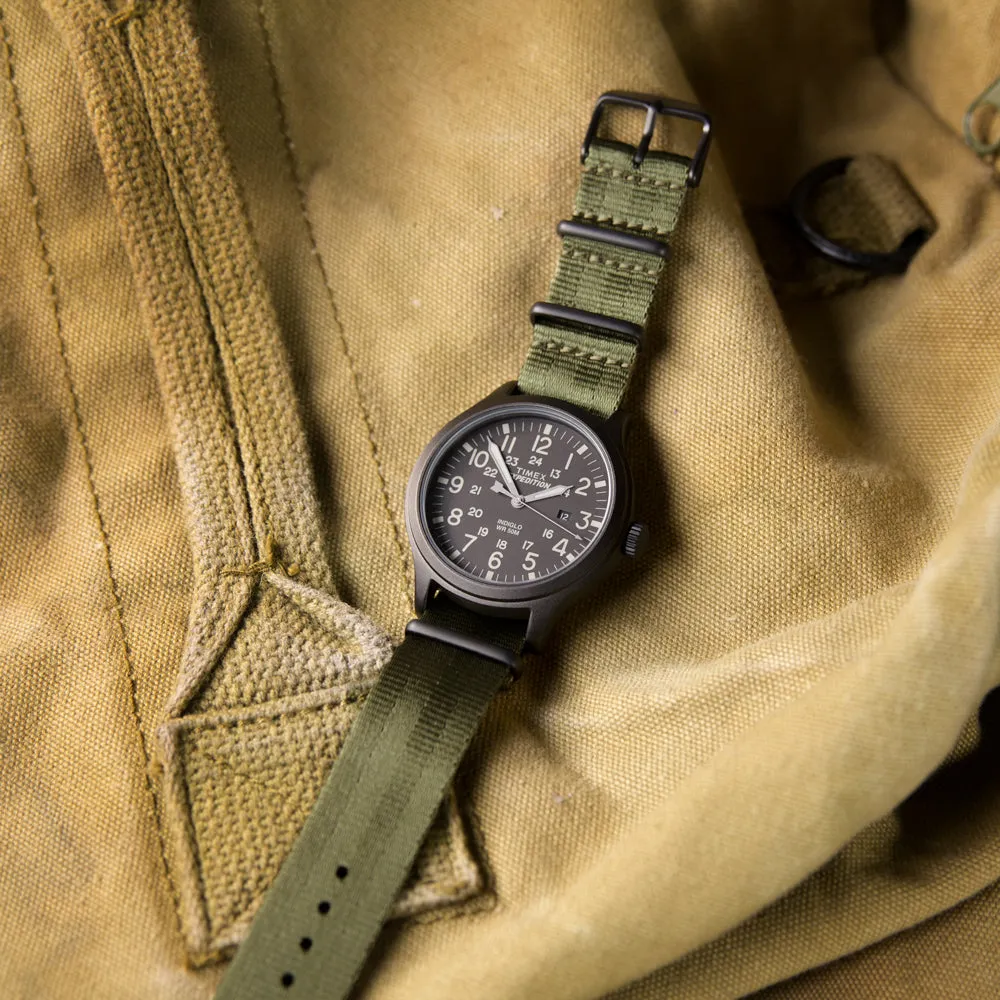 Seat Belt Nylon Military Style Watch Band - Olive, Black Hardware