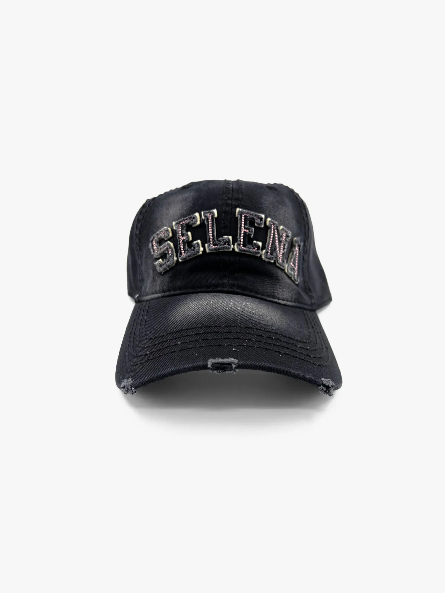 Selena Black Distressed Cap