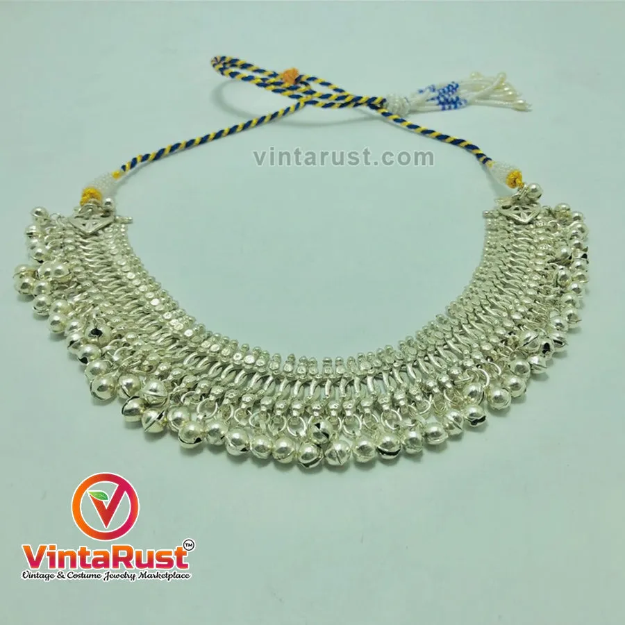 Silver Kuchi Vintage Bells Choker Necklace