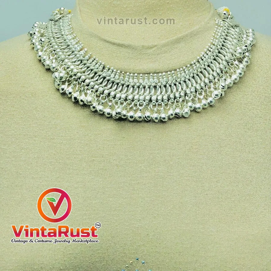 Silver Kuchi Vintage Bells Choker Necklace