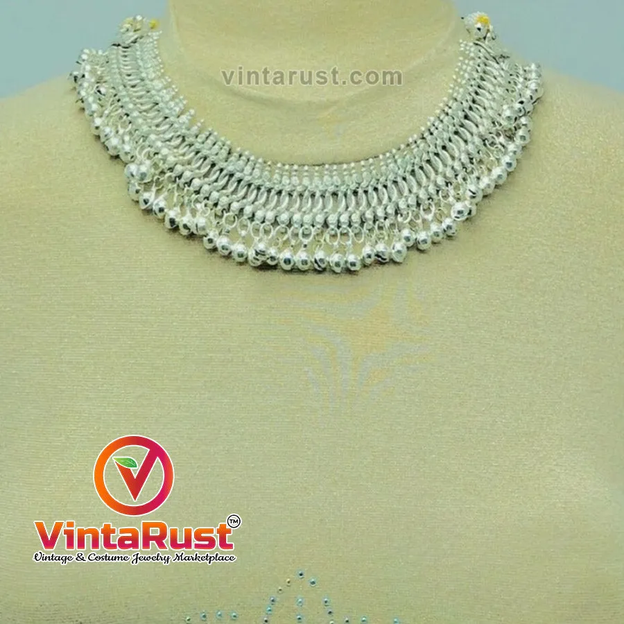 Silver Kuchi Vintage Bells Choker Necklace