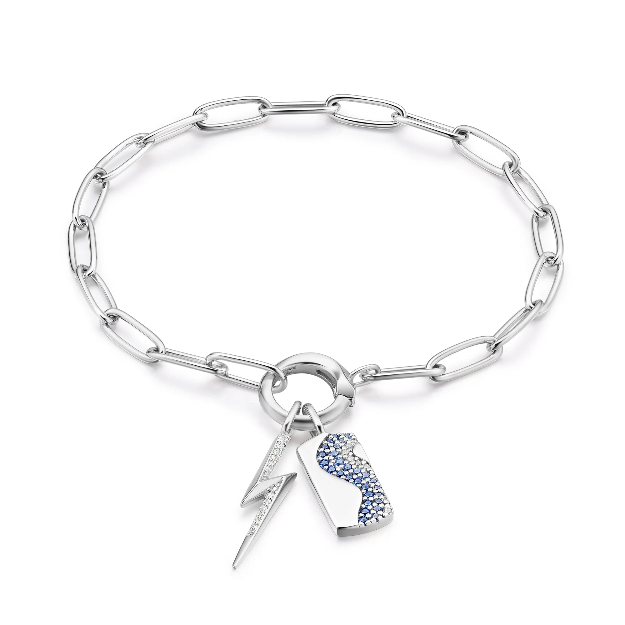 Silver Link Charm Chain Connector Bracelet