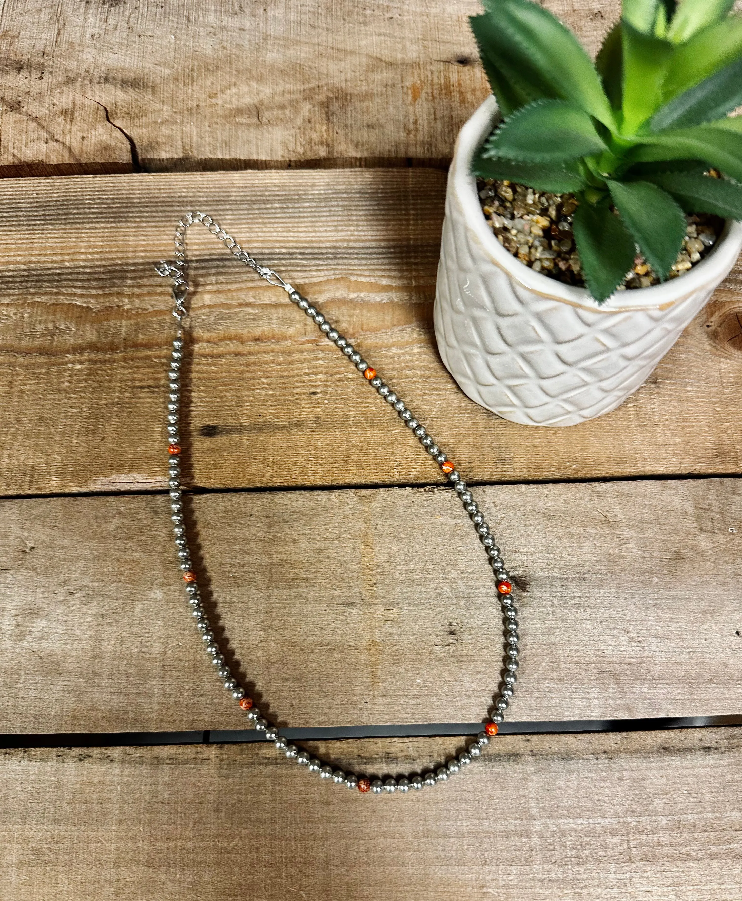 Silver Plated and Orange Choker 4mm