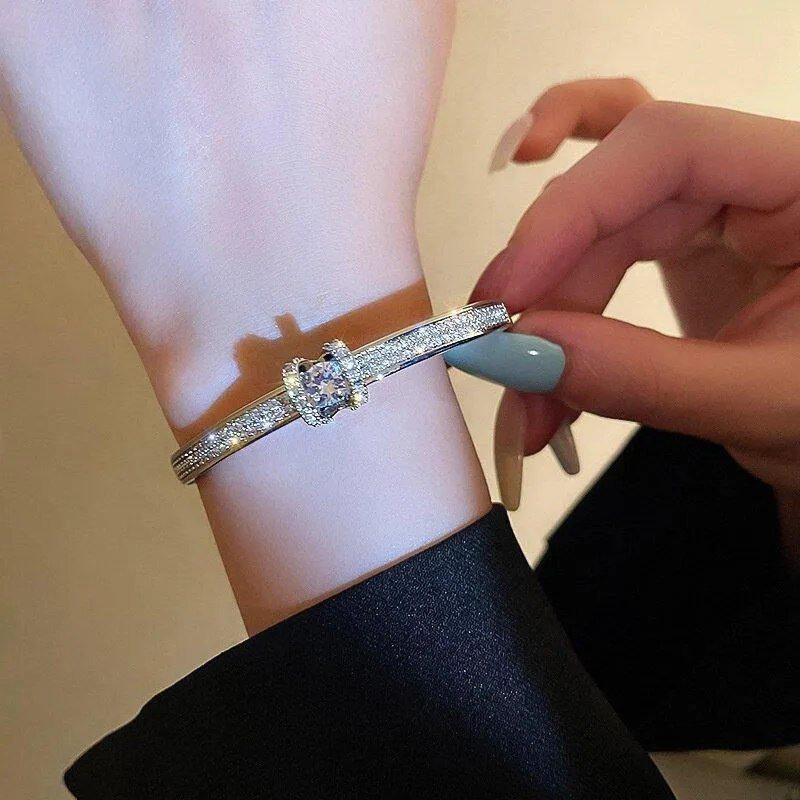 Silver Zircon Geometric Cuff  Bangles