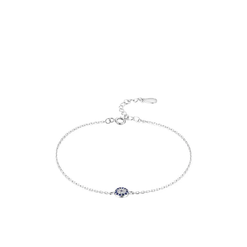 Simple and Elegant Sterling Silver Bracelet with Devil's Eye Design and Zircon Inlay