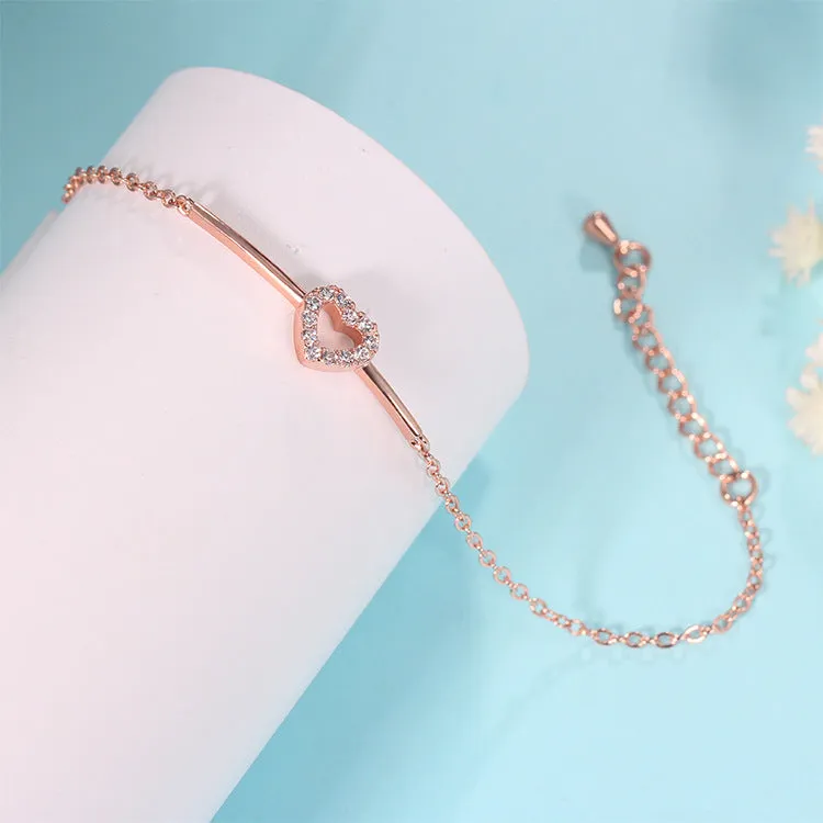 Simple Ladies Fashion Hollow Heart Shaped Crystal Bracelet