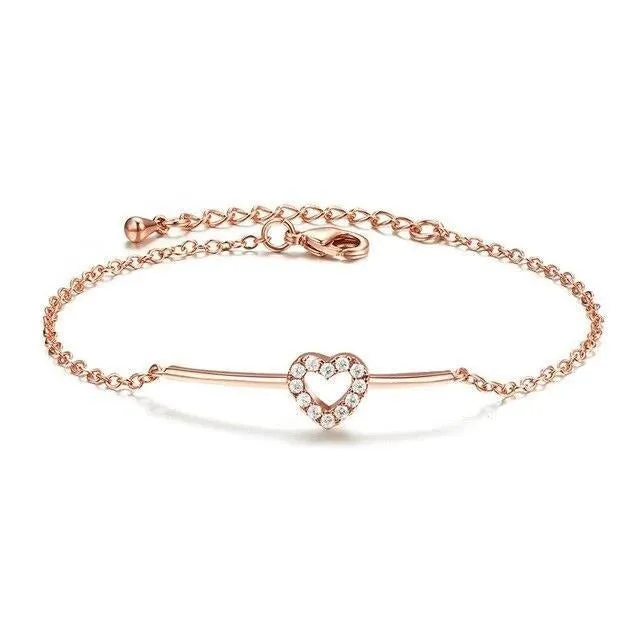 Simple Ladies Fashion Hollow Heart Shaped Crystal Bracelet