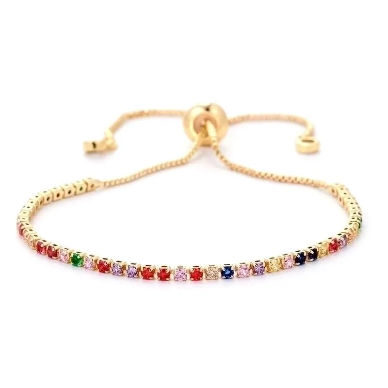 Simple Single Row Multicolor Zircon Copper Bracelet