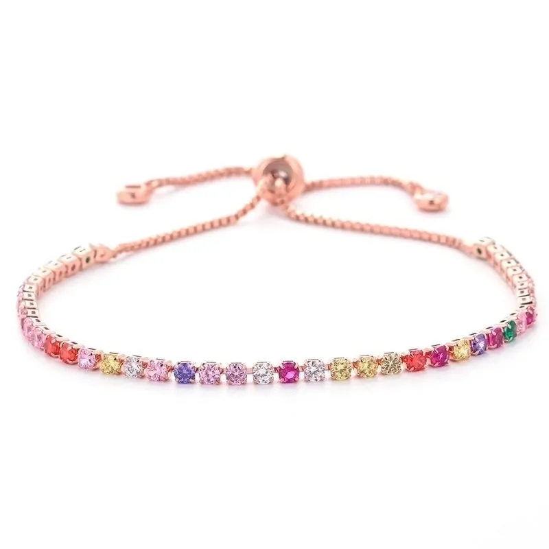 Simple Single Row Multicolor Zircon Copper Bracelet