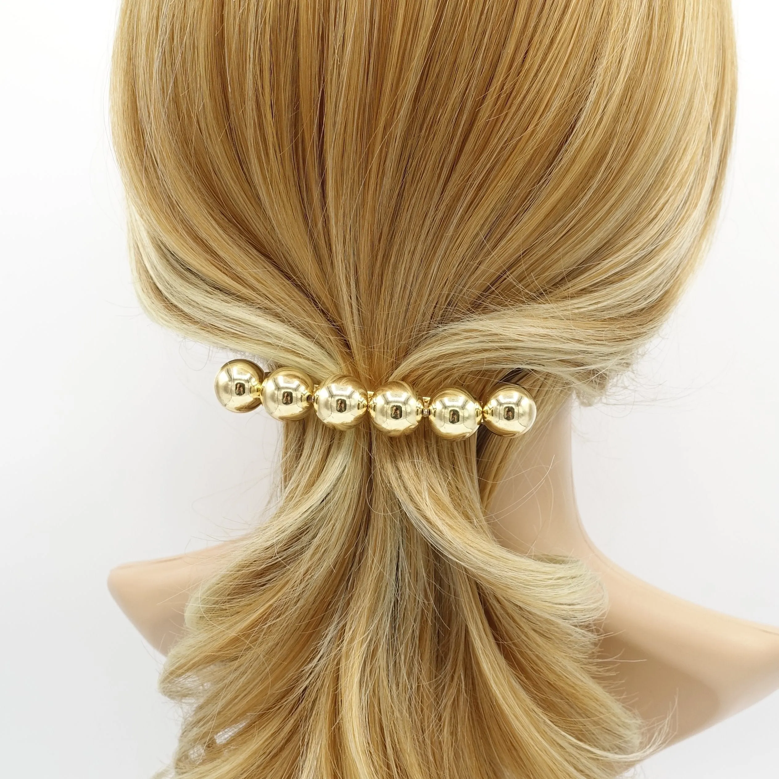 sleek gold silver ball beaded french hair barrette