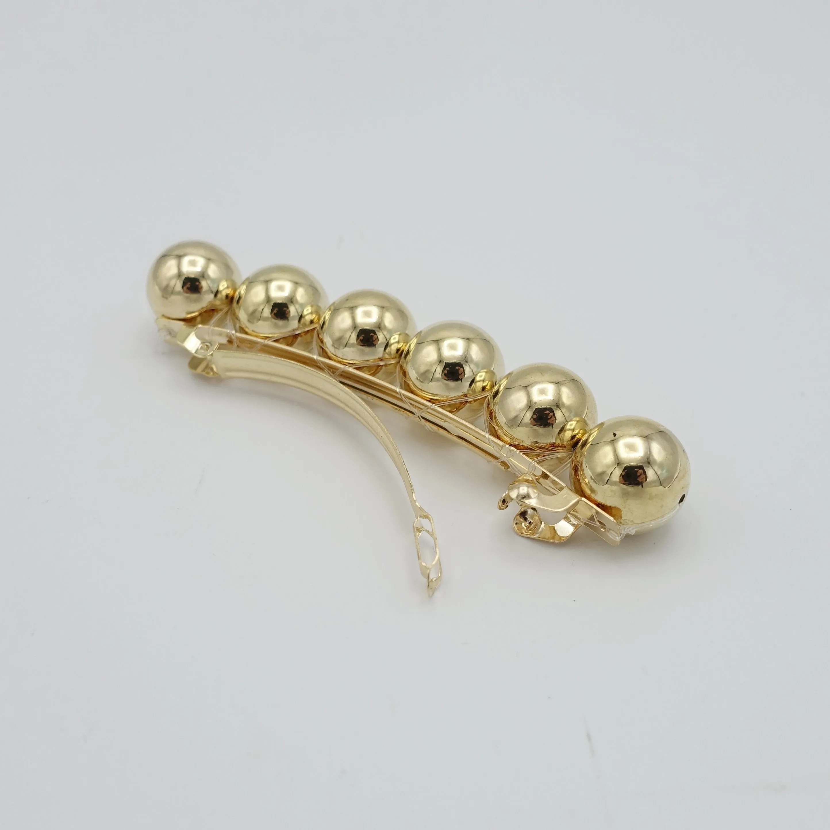 sleek gold silver ball beaded french hair barrette