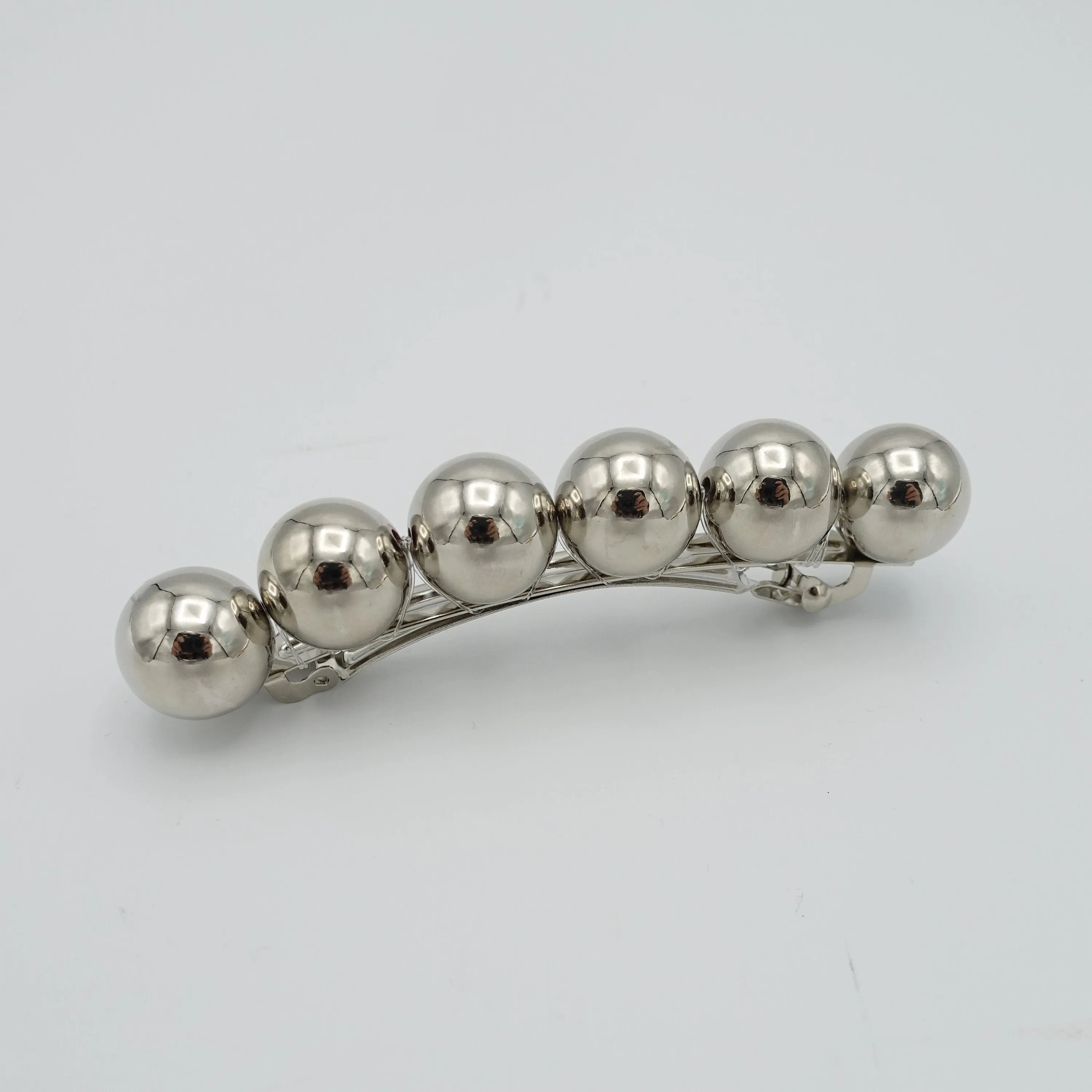 sleek gold silver ball beaded french hair barrette