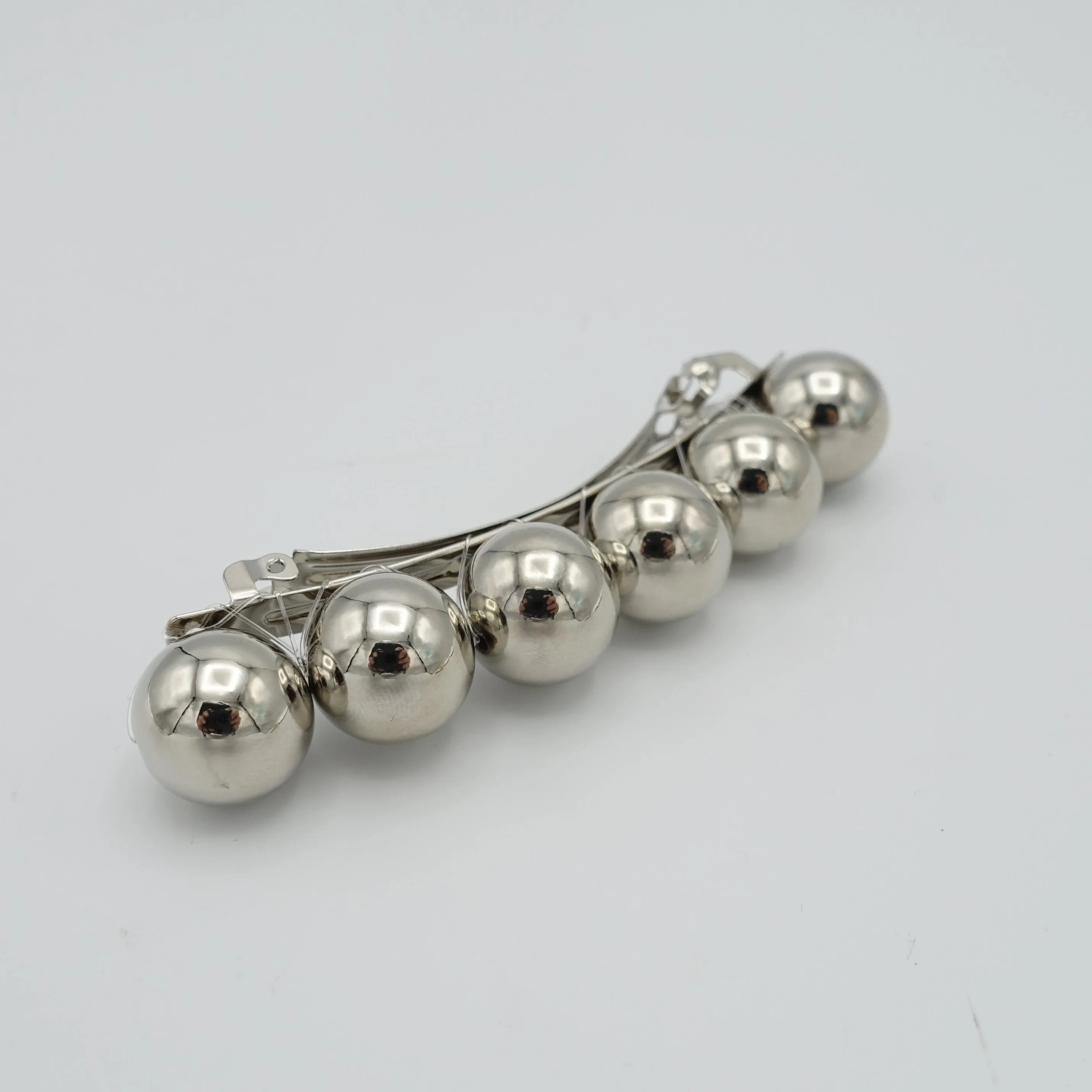 sleek gold silver ball beaded french hair barrette