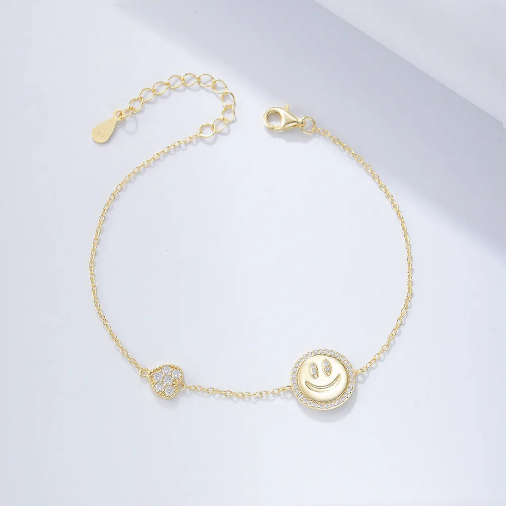 Smiling Face with Zircon Silver Bracelet for Women