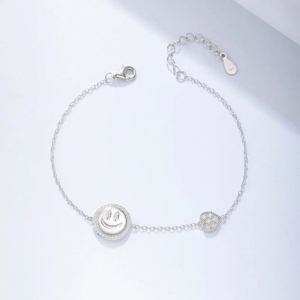 Smiling Face with Zircon Silver Bracelet for Women