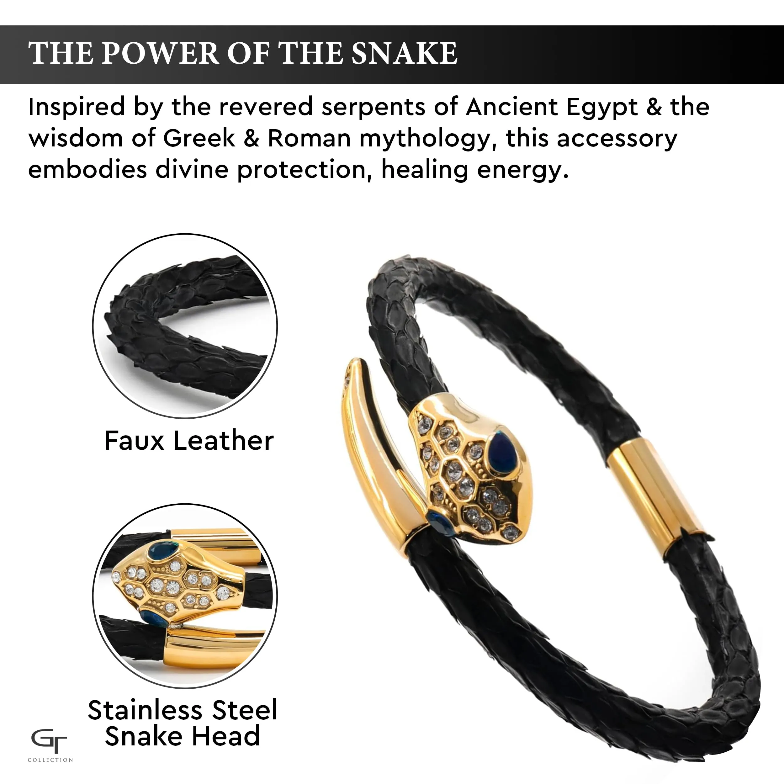 Snake Head Bracelet - Black Python with Zircon