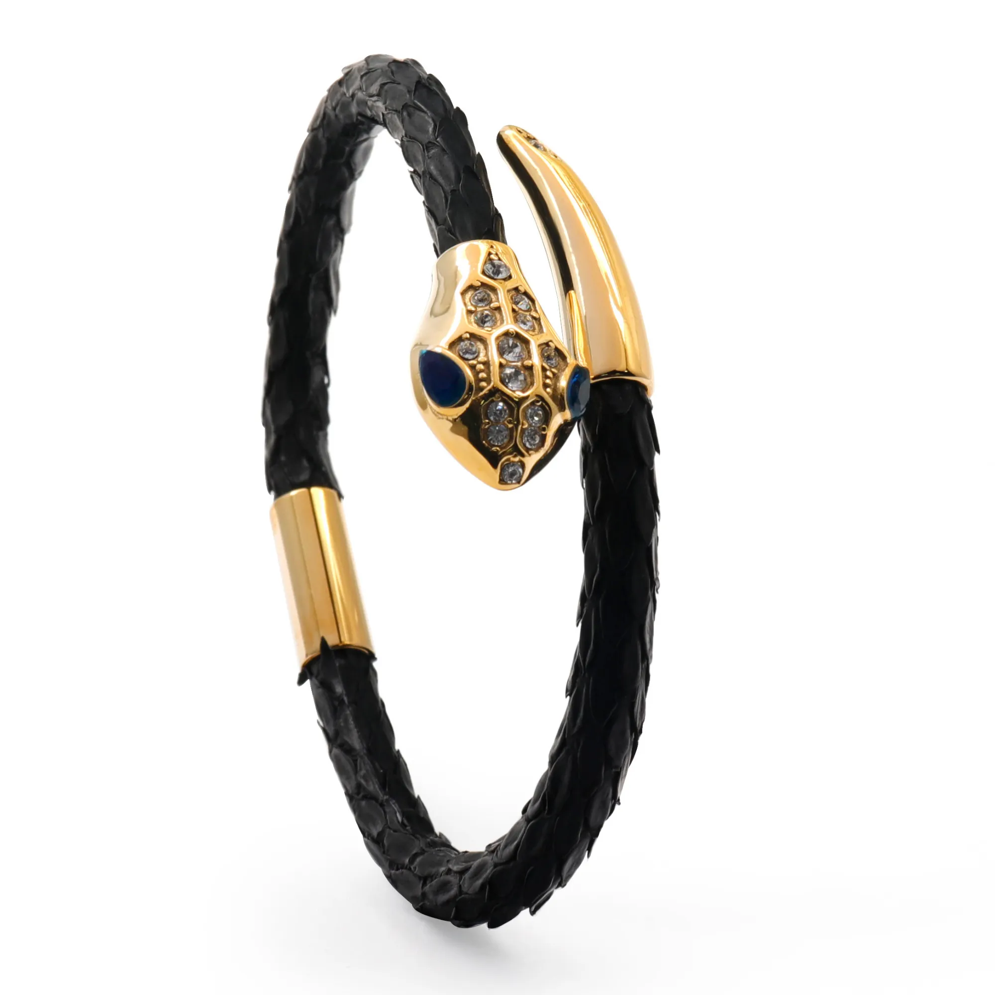 Snake Head Bracelet - Black Python with Zircon