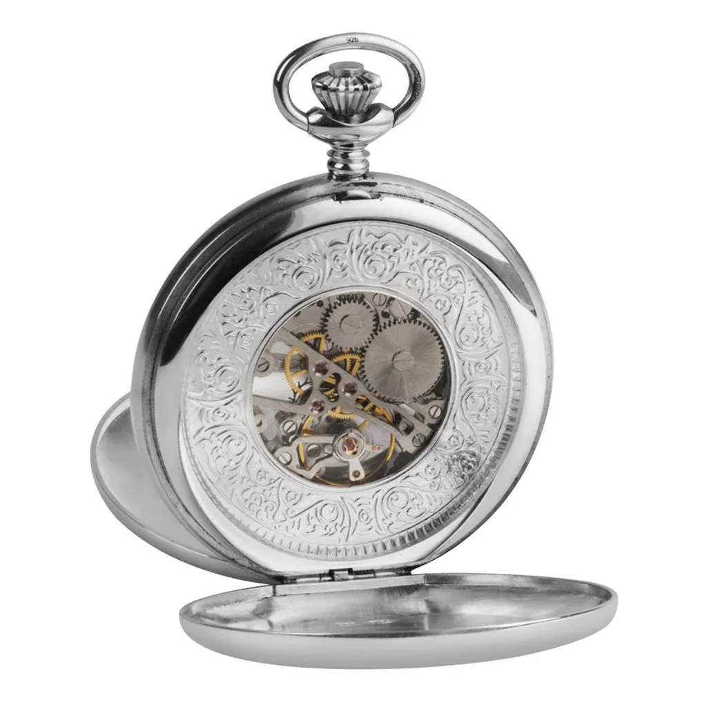 Solid Silver Twin Lid Pocket Watch by Woodfords SIL1104