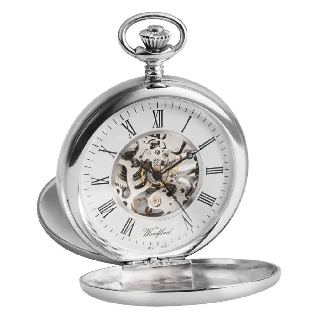 Solid Silver Twin Lid Pocket Watch by Woodfords SIL1104