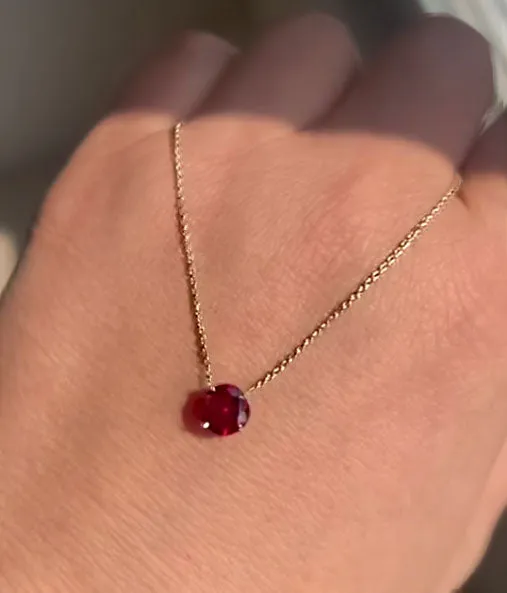 Solitaire Lab Ruby Pendant 14K Yellow Gold