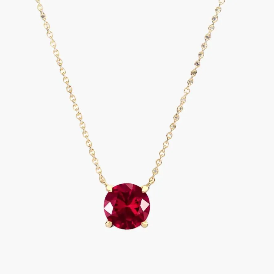 Solitaire Lab Ruby Pendant 14K Yellow Gold