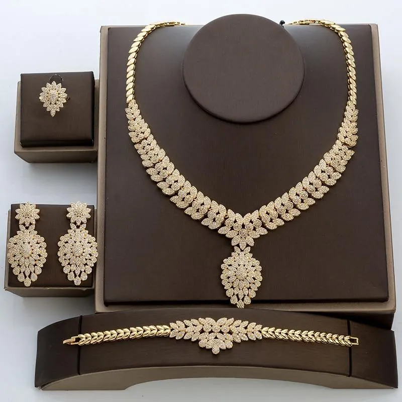 Sparkling High Quality AAAA  Cubic Zirconia Diamonds 4 piece Bridal Jewelry Set