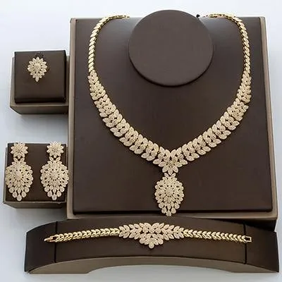 Sparkling High Quality AAAA  Cubic Zirconia Diamonds 4 piece Bridal Jewelry Set