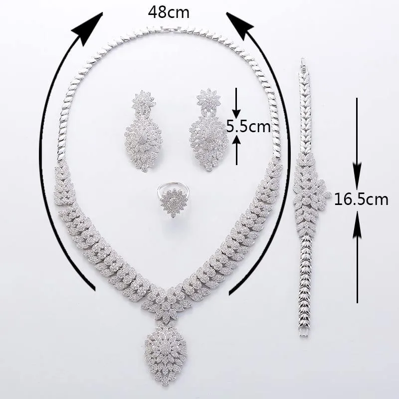 Sparkling High Quality AAAA  Cubic Zirconia Diamonds 4 piece Bridal Jewelry Set