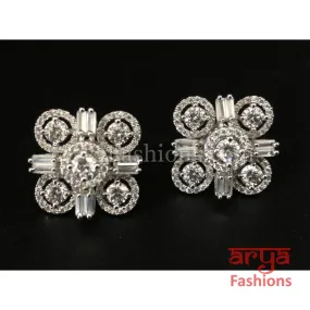 Square Elegant CZ Party Studs, Silver Cocktail Cubic Zirconia Studs