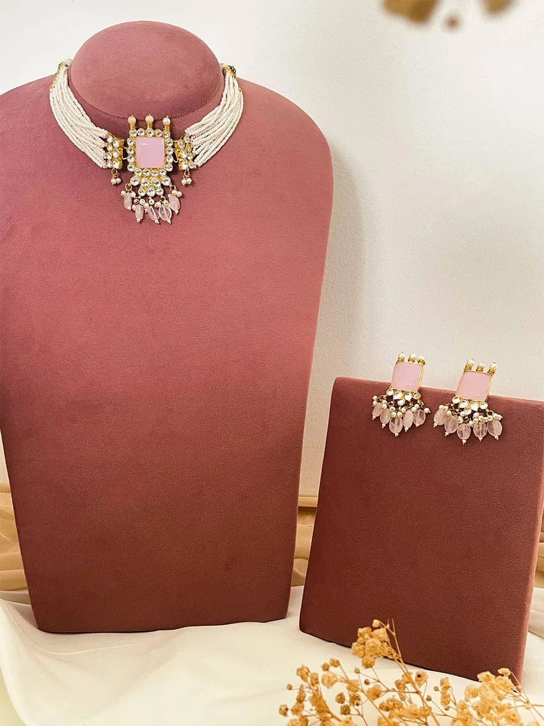 Square Pendant Pachi Kundan Necklace Set