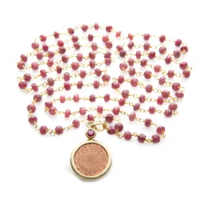 Sri Yantra Pendant Necklace on Ruby Mala