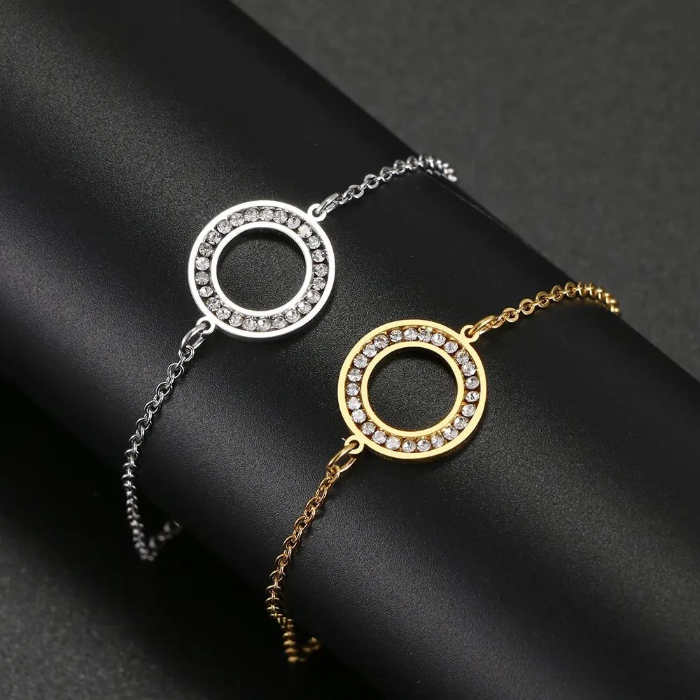 Stainless Steel Bracelets Crystal Zircon Hollow Round Fashion Best Chain Charm Bracelet For Women Jewelry Wedding Party Gifts