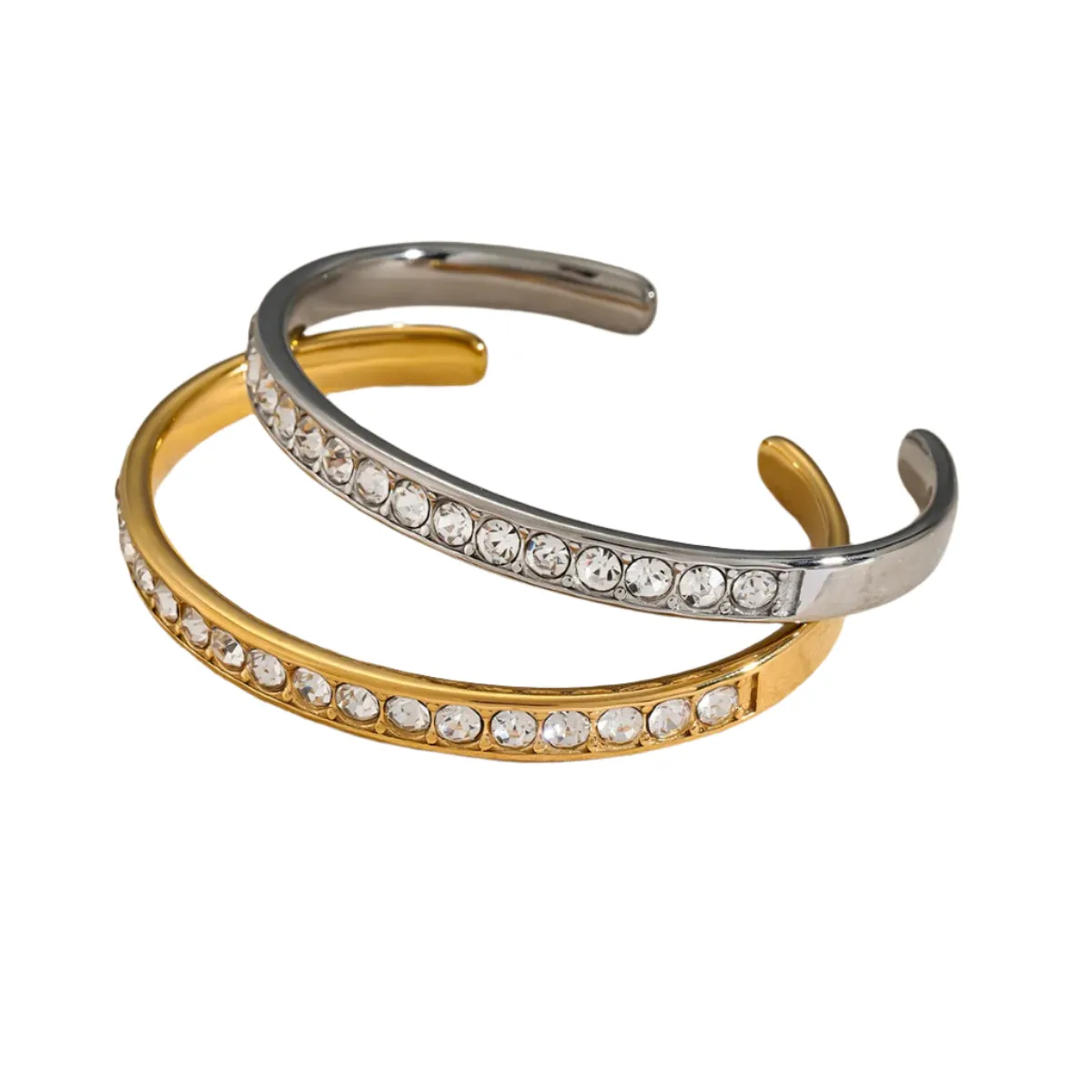 Stainless Steel Inlaid Zircon Cuff Bracelet