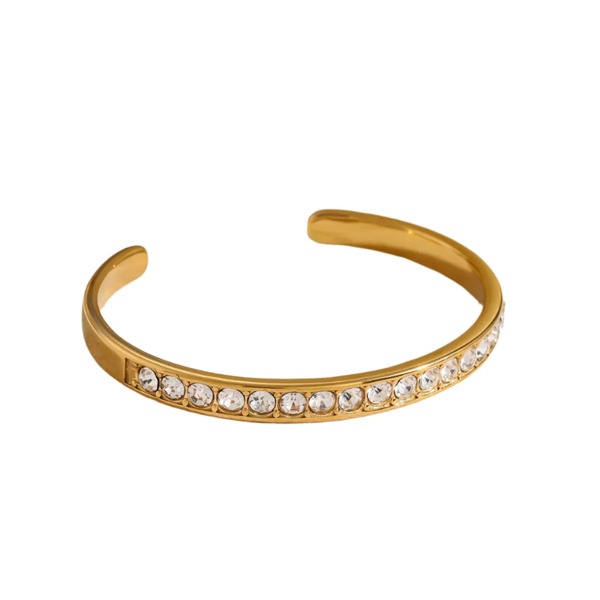 Stainless Steel Inlaid Zircon Cuff Bracelet