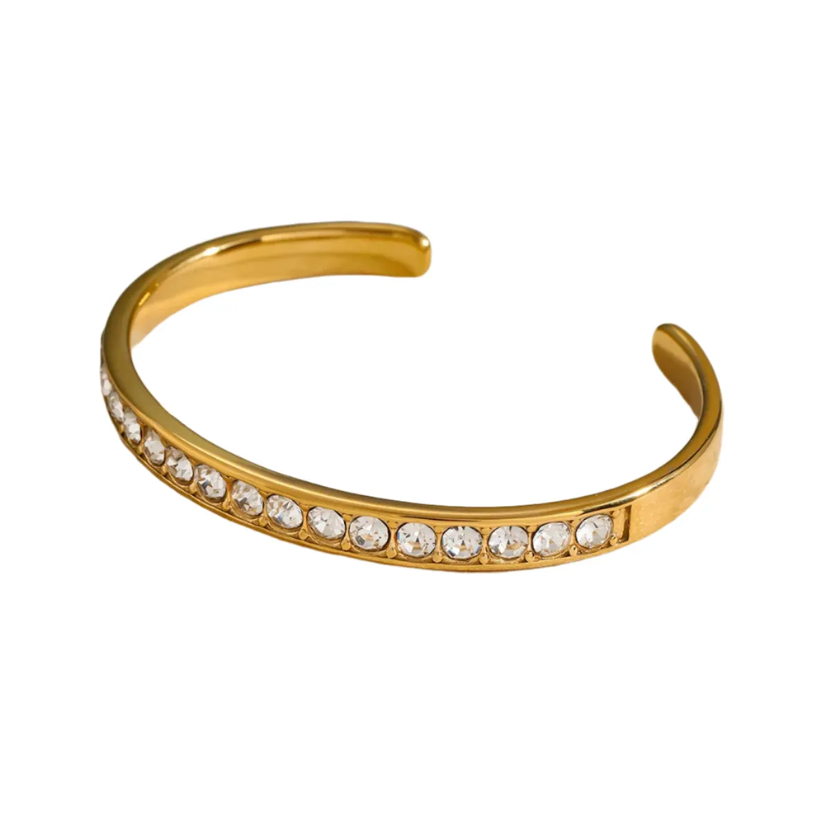 Stainless Steel Inlaid Zircon Cuff Bracelet