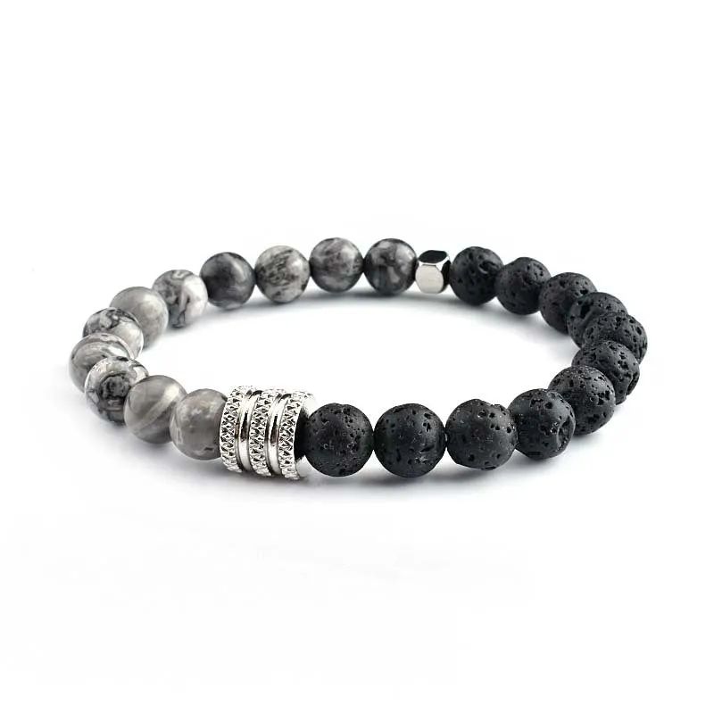 Stainless Steel Two-tone Volcanic Tiger's Eye Bracelet