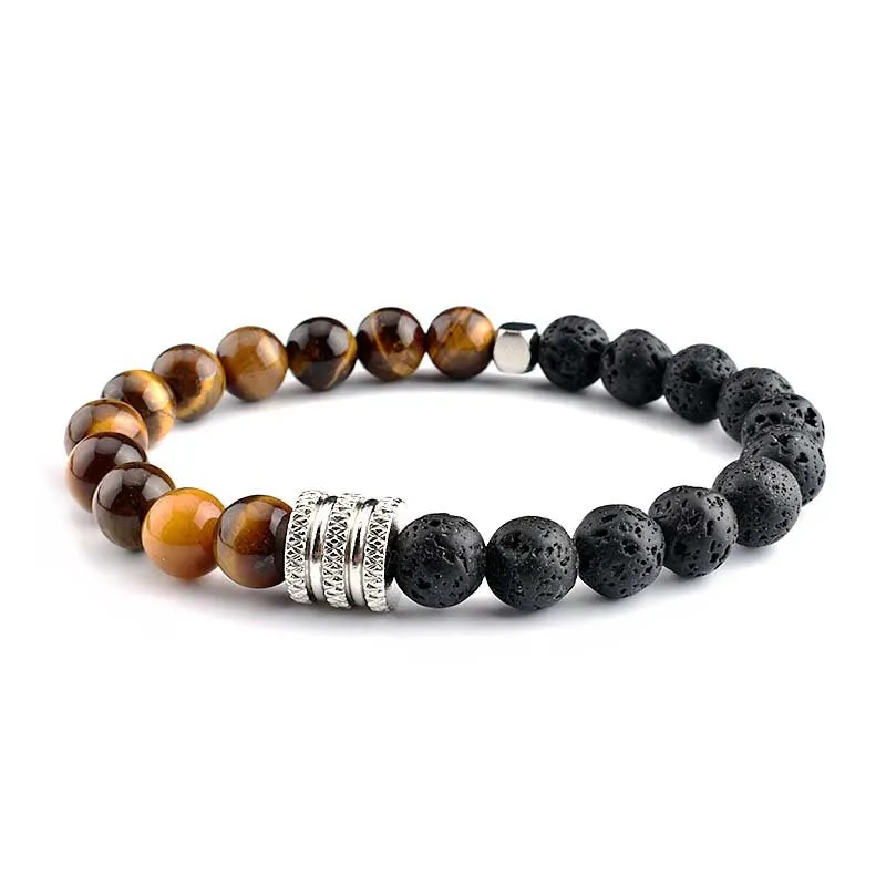 Stainless Steel Two-tone Volcanic Tiger's Eye Bracelet