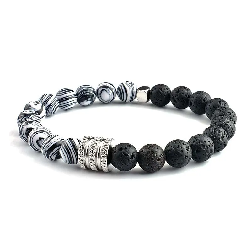 Stainless Steel Two-tone Volcanic Tiger's Eye Bracelet