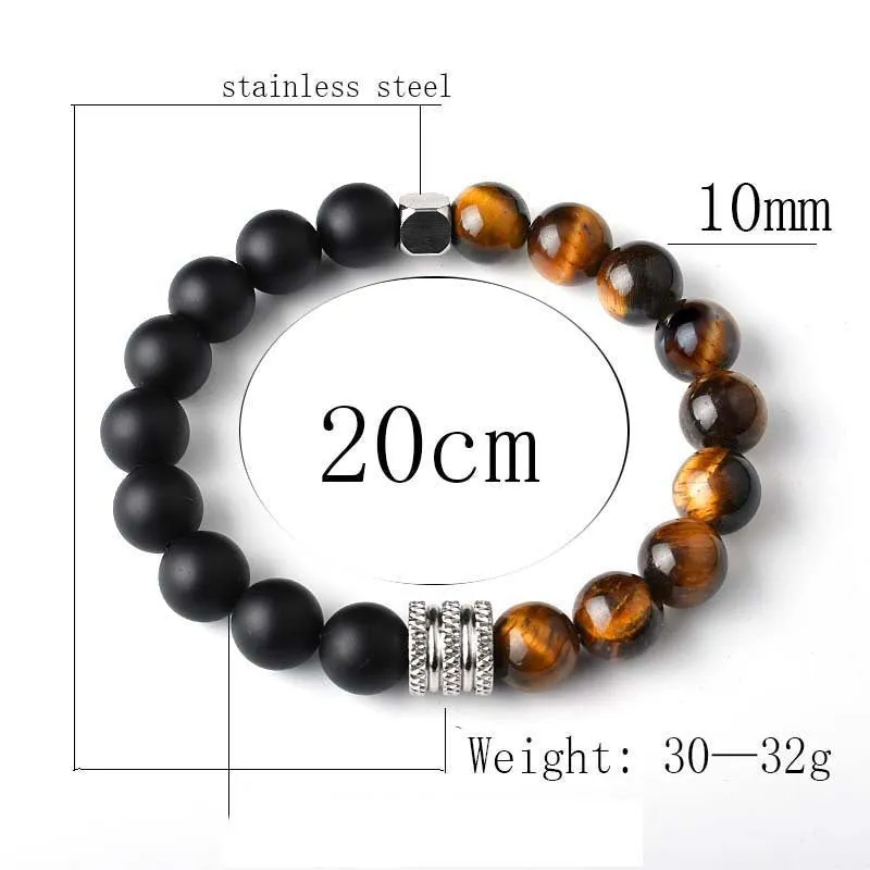 Stainless Steel Two-tone Volcanic Tiger's Eye Bracelet