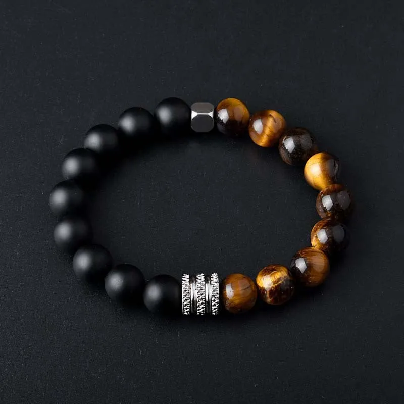 Stainless Steel Two-tone Volcanic Tiger's Eye Bracelet