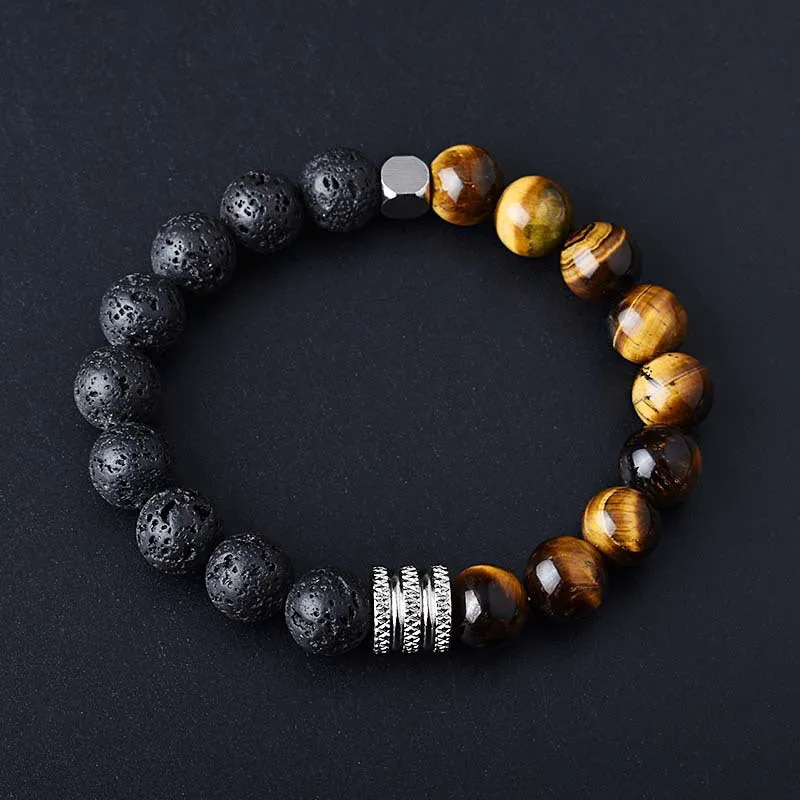 Stainless Steel Two-tone Volcanic Tiger's Eye Bracelet