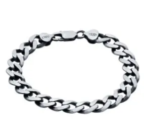 Sterling Silver Gunmetal 9.3mm Diamond-Cut Curb Chain Bracelet