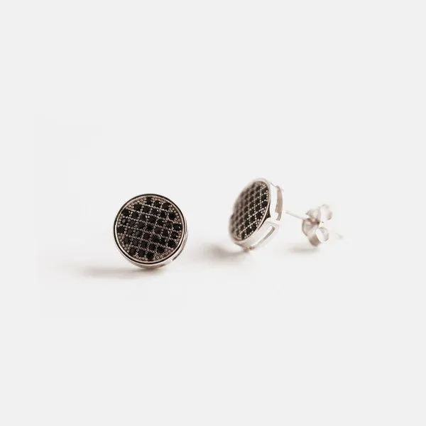 Sterling Silver Micro Pave Black Stone Coin Earrings