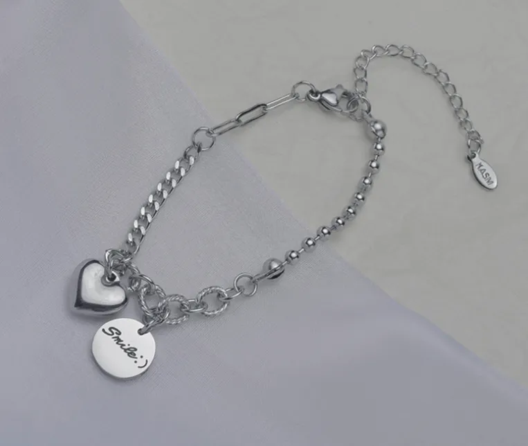 Stitching Titanium Steel Non-fading Peach Heart Bracelet For Lovers Of Foreign Trade